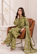 Flora 3-Piece Printed Lawn Suit – Olive Green