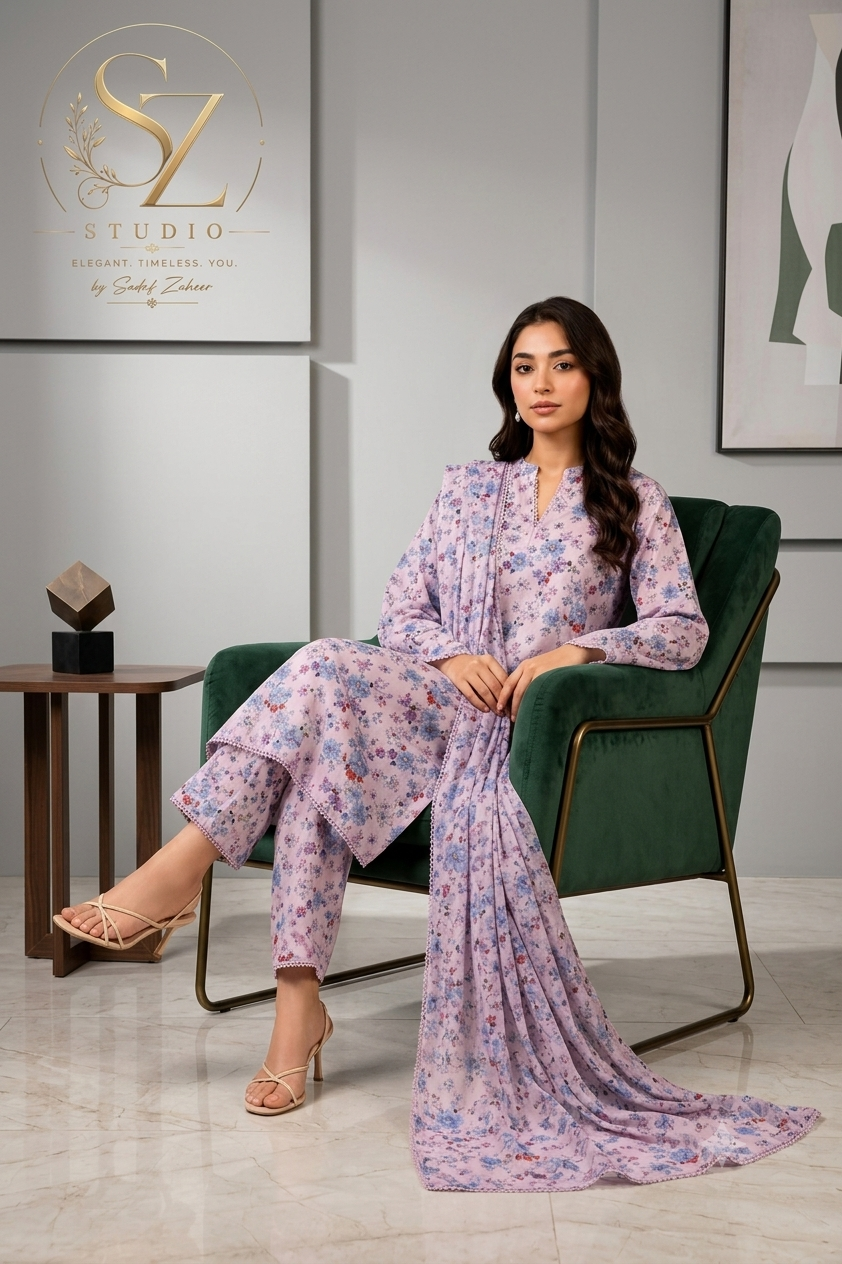 Lavender Bliss 3-Piece Printed Lawn Suit – Lilac
