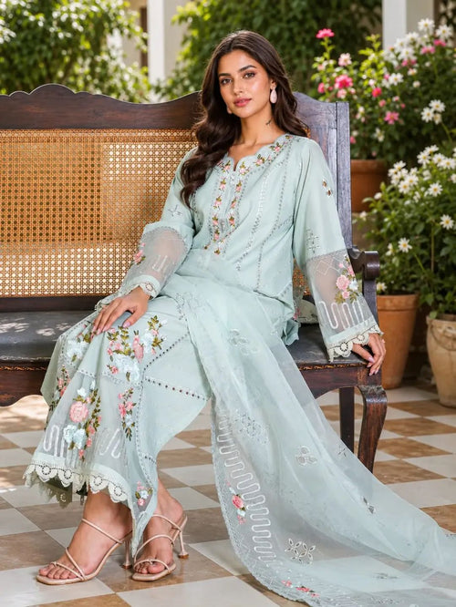 Mint Blossom 3-Piece Embroidered Luxury Suit – Mint Green