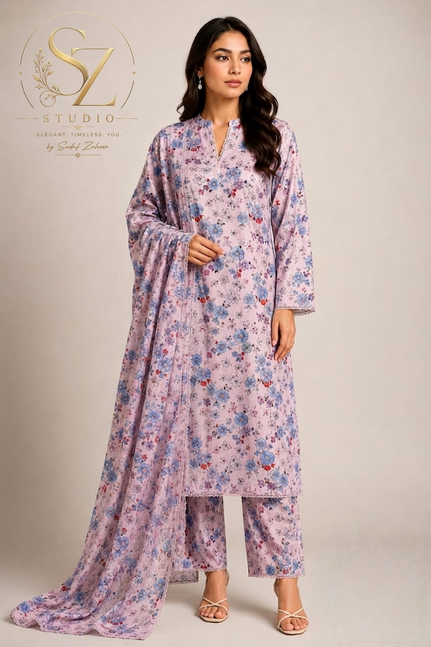 Lavender Bliss 3-Piece Printed Lawn Suit – Lilac